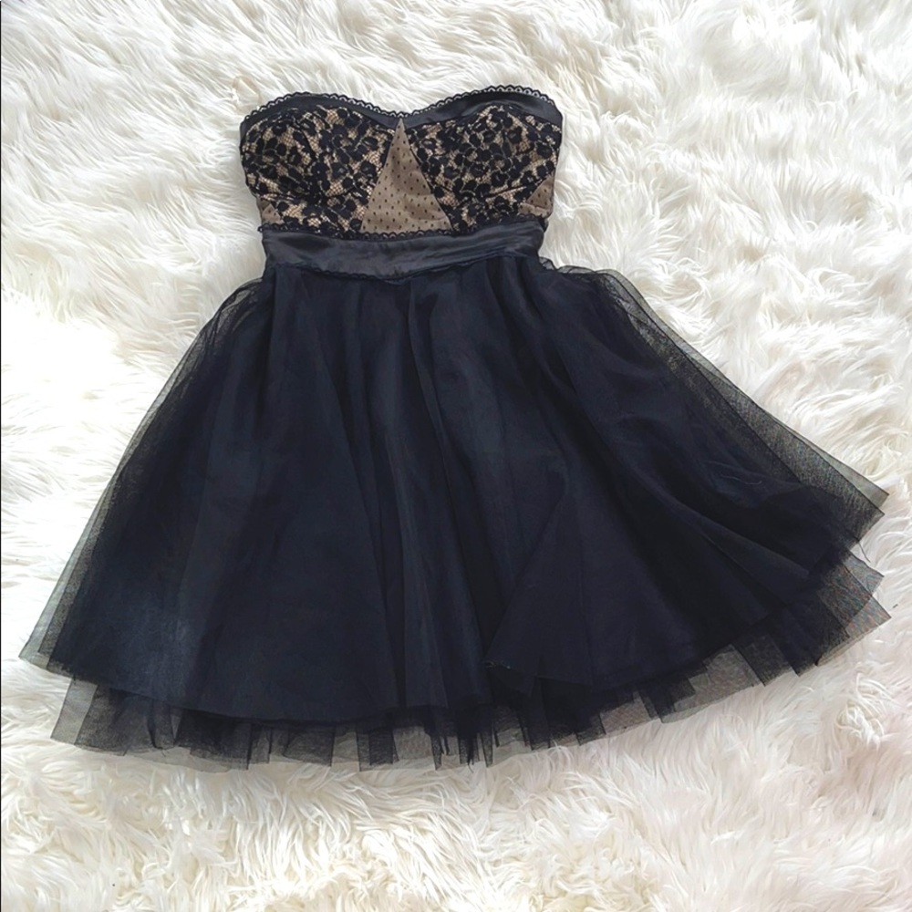 Black lace, fit and flare party dress